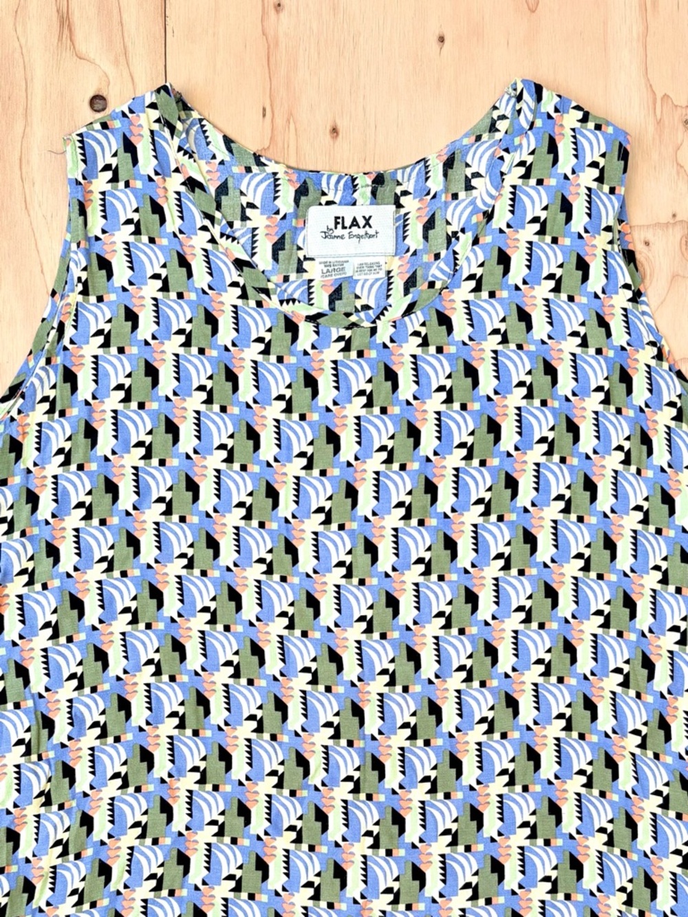 vtg flax by jeanne engelhart rayon tank top art deco print sleeveless L like new